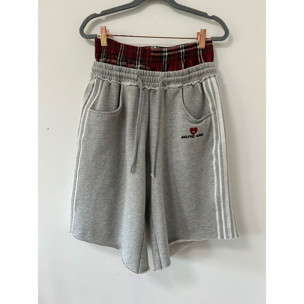 Aelfric Eden Double Waistband Plaid Sweat Shorts Womens XS Gray Streetwear